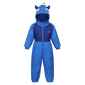 Strong Blue-New Royal - Front - Regatta Childrens-Kids Mudplay III Monster Waterproof Puddle Suit