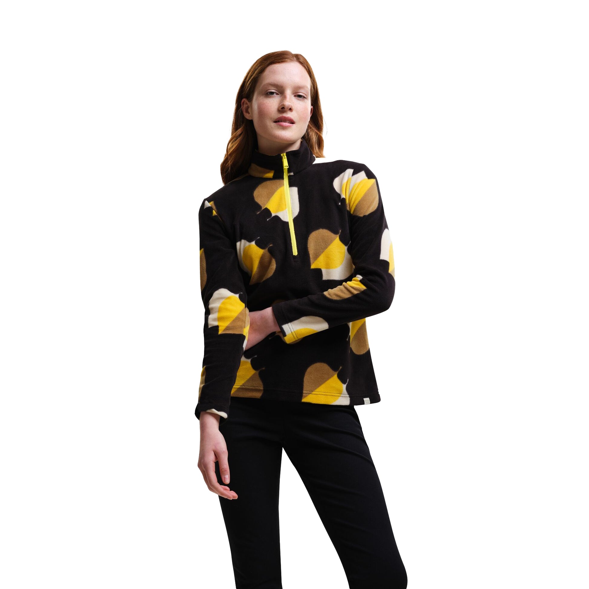 Yellow - Side - Regatta Womens-Ladies Orla Kiely Shadow Elm Zip Neck Fleece Top