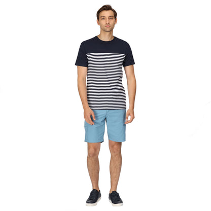Navy-White - Pack Shot - Regatta Mens Shorebay Striped Coolweave T-Shirt