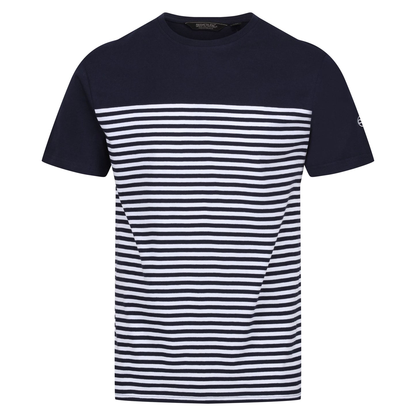 Navy-White - Front - Regatta Mens Shorebay Striped Coolweave T-Shirt