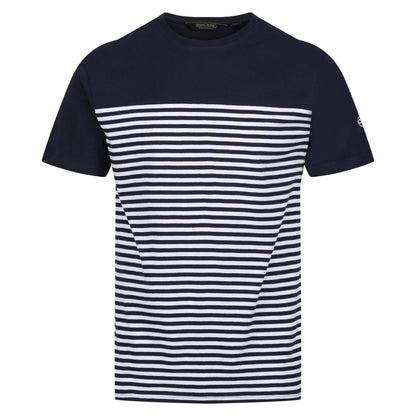 Navy-White - Front - Regatta Mens Shorebay Striped Coolweave T-Shirt