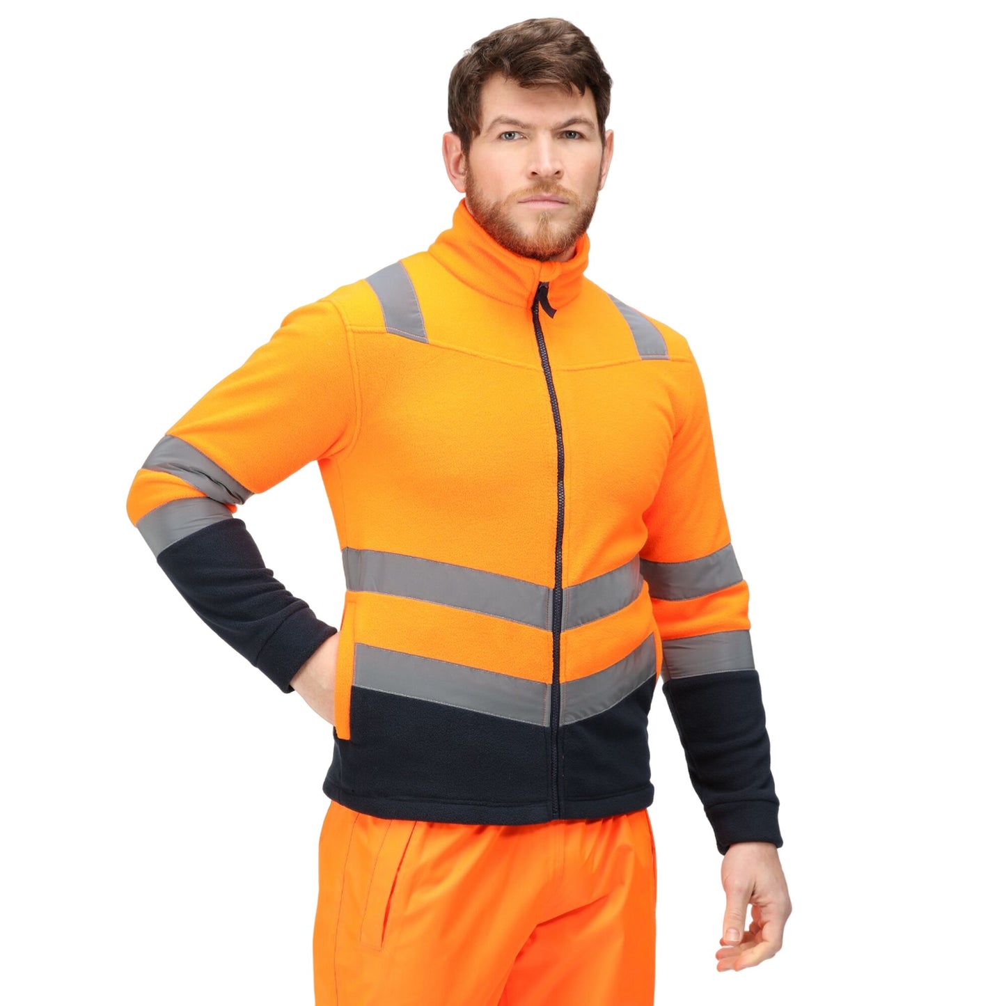 Orange-Navy - Side - Regatta Mens Pro 250 Hi-Vis Fleece Jacket