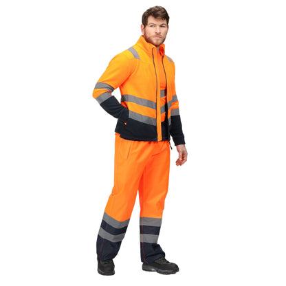Orange-Navy - Pack Shot - Regatta Mens Pro 250 Hi-Vis Fleece Jacket