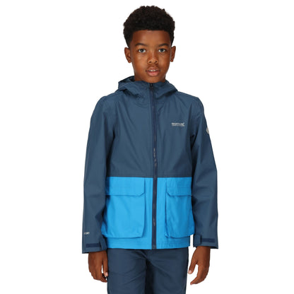 Blue Wing-Indigo - Pack Shot - Regatta Childrens-Kids Hywell Colour Block Waterproof Jacket