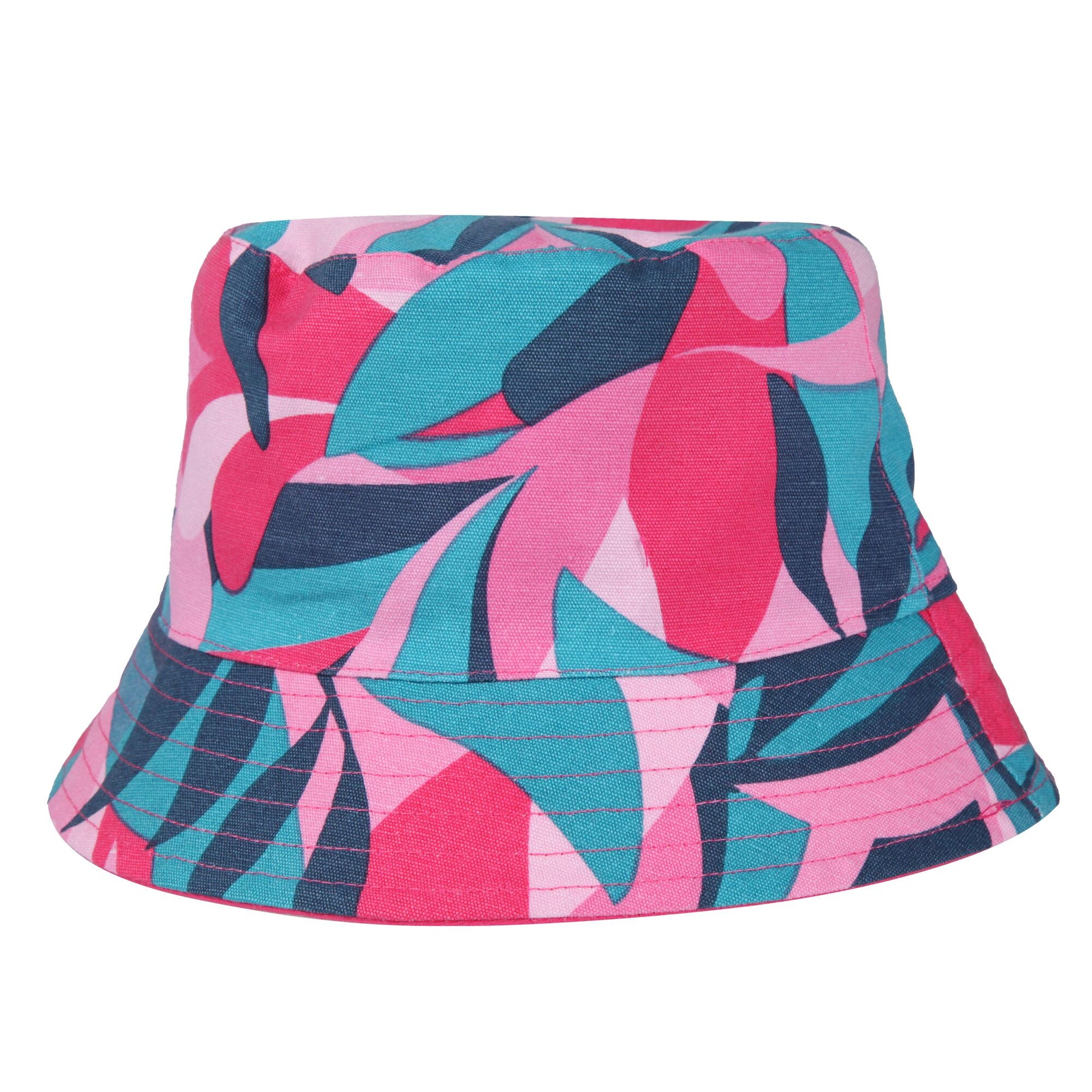 Tahiti Blue-Pink Potion-Flamingo Pink - Back - Regatta Childrens-Kids Flip Leaf Print Bucket Hat