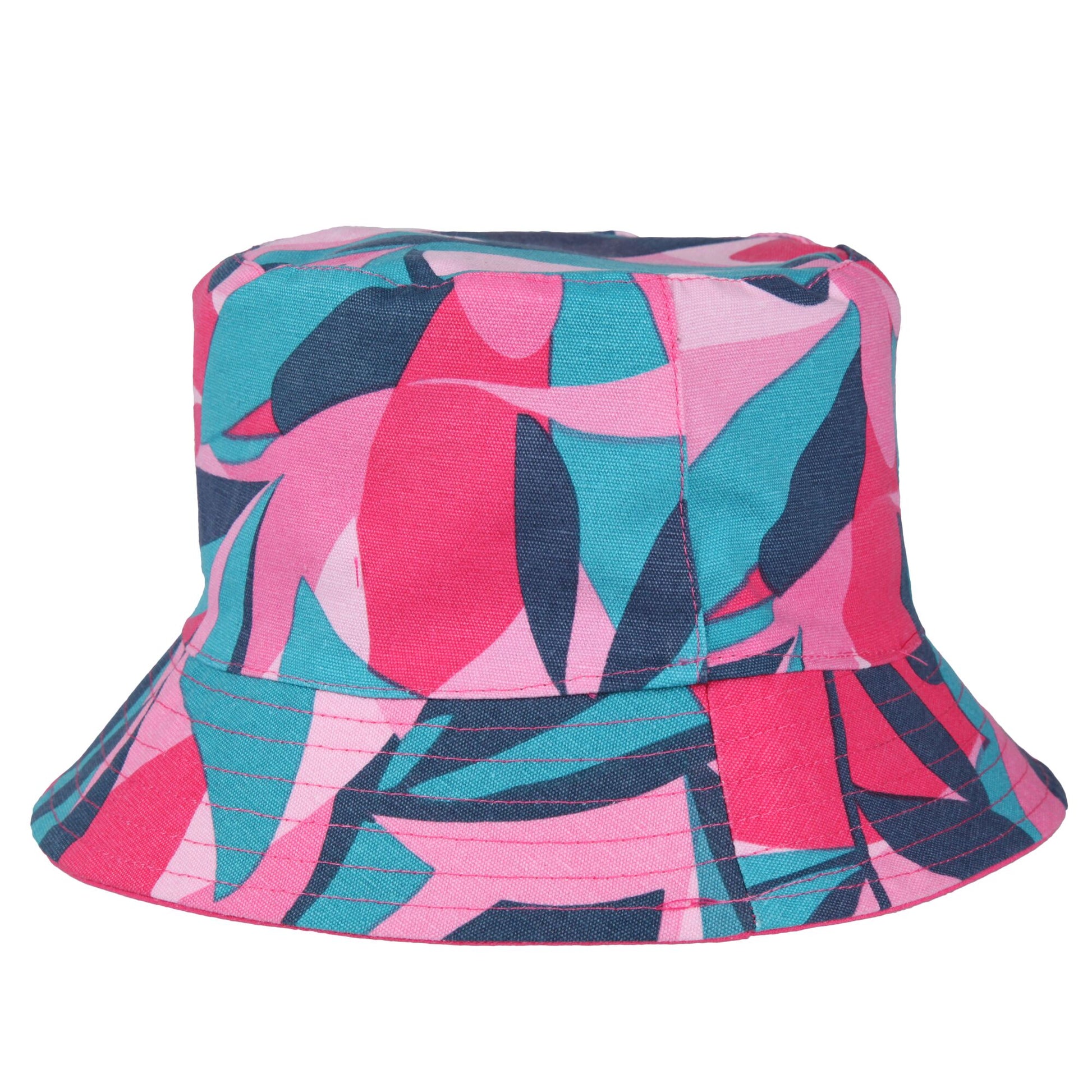Tahiti Blue-Pink Potion-Flamingo Pink - Side - Regatta Childrens-Kids Flip Leaf Print Bucket Hat