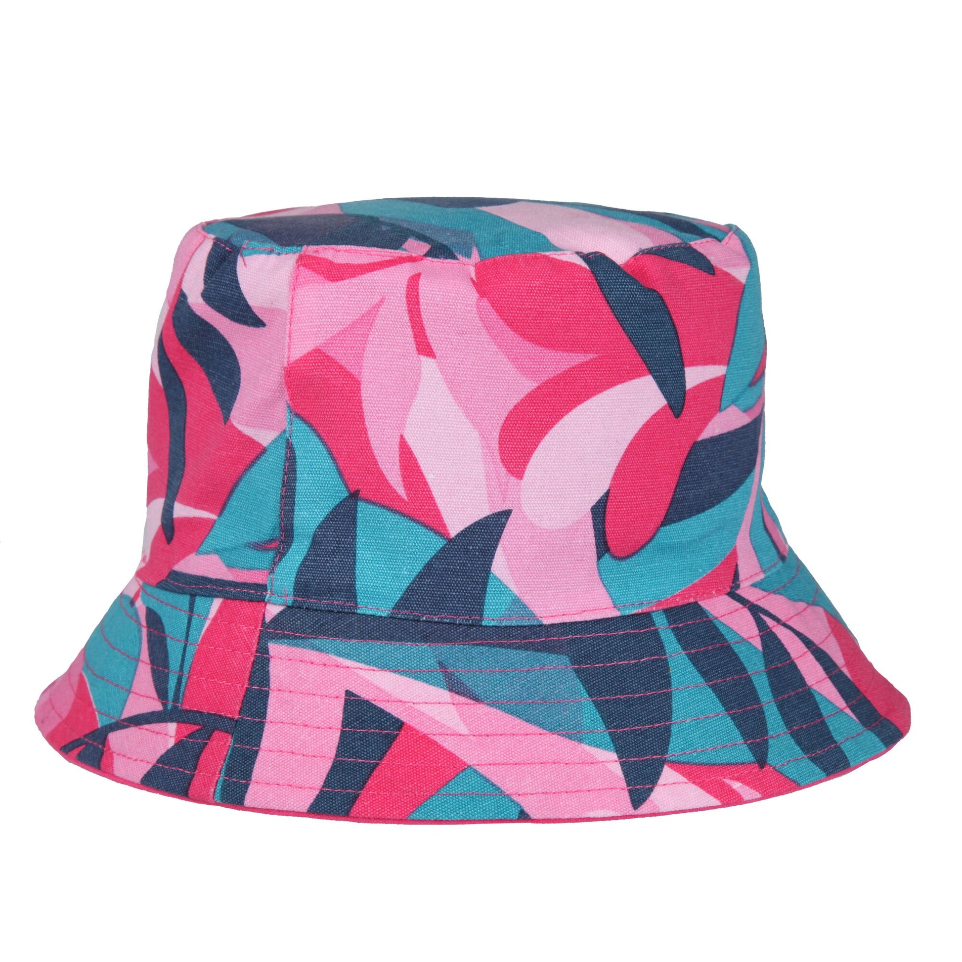 Tahiti Blue-Pink Potion-Flamingo Pink - Front - Regatta Childrens-Kids Flip Leaf Print Bucket Hat
