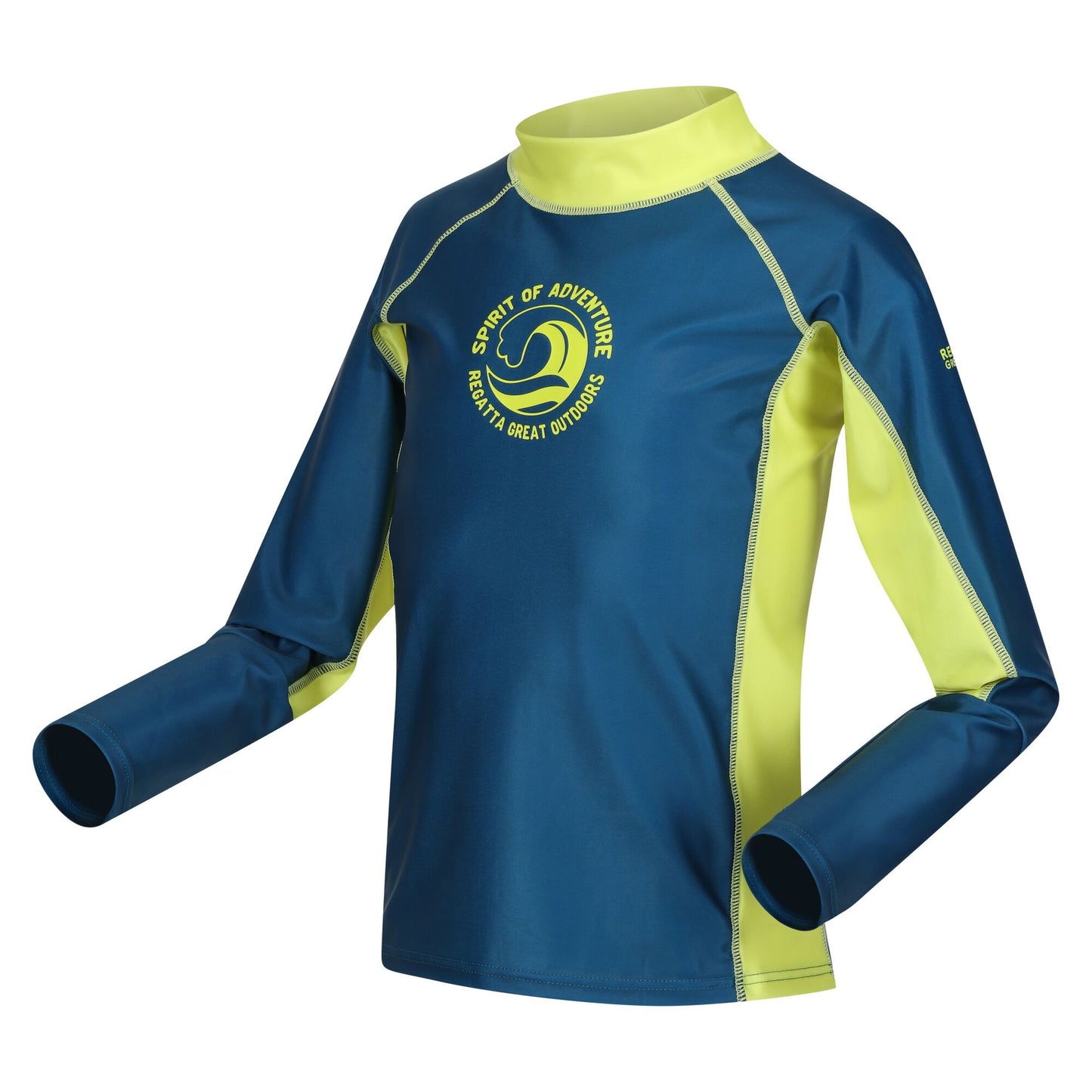 Moroccan Blue-Citron Lime - Side - Regatta Childrens-Kids Hoku II Contrast Detail Swim Top