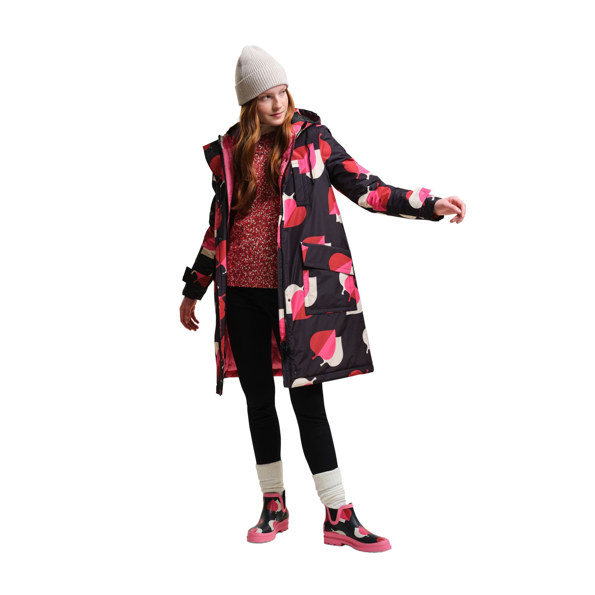 Shadow-Elm Pink - Back - Regatta Womens-Ladies Orla Kiely Leaf Longline Waterproof Jacket