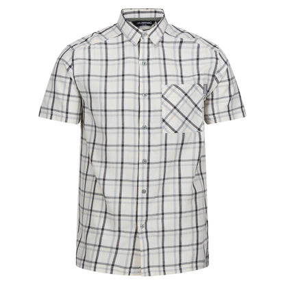 Silver Grey-Ash-White-Marshmallow - Front - Regatta Mens Mindano VIII Checked Short-Sleeved Shirt