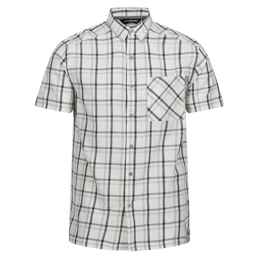 Silver Grey-Ash-White-Marshmallow - Front - Regatta Mens Mindano VIII Checked Short-Sleeved Shirt