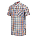 New Royal-Persimmon-Marshmallow - Side - Regatta Mens Mindano VIII Checked Short-Sleeved Shirt