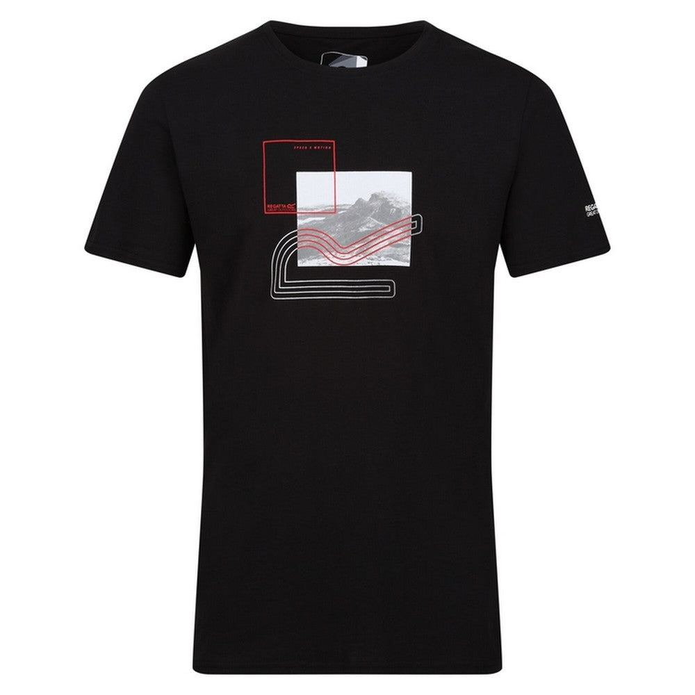 Black - Front - Regatta Mens Breezed III Mountain Logo T-Shirt