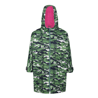 Cactus Green-Pink Potion - Front - Regatta Childrens-Kids Camouflage Waterproof Changing Robe