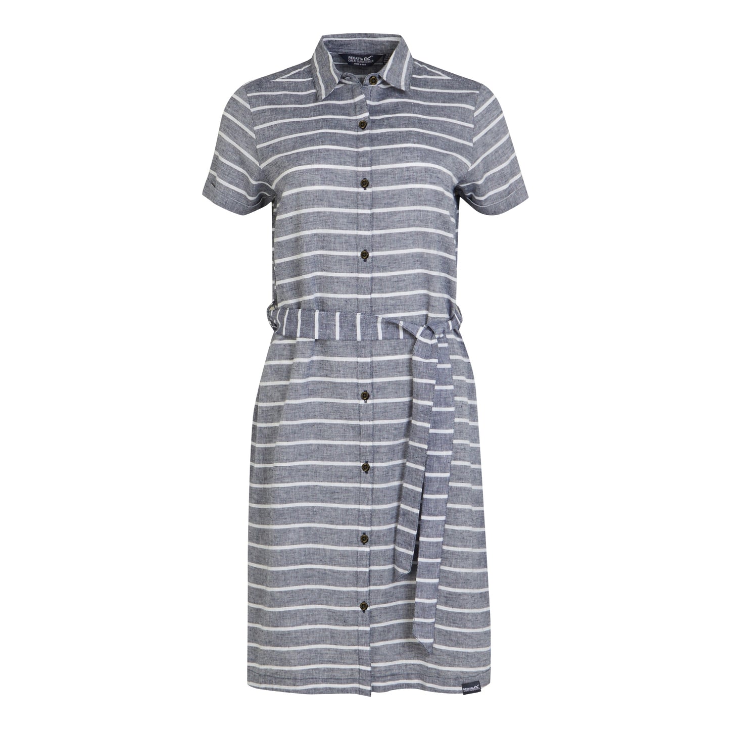 Navy-White - Front - Regatta Womens-Ladies Rema Striped Shirt Dress