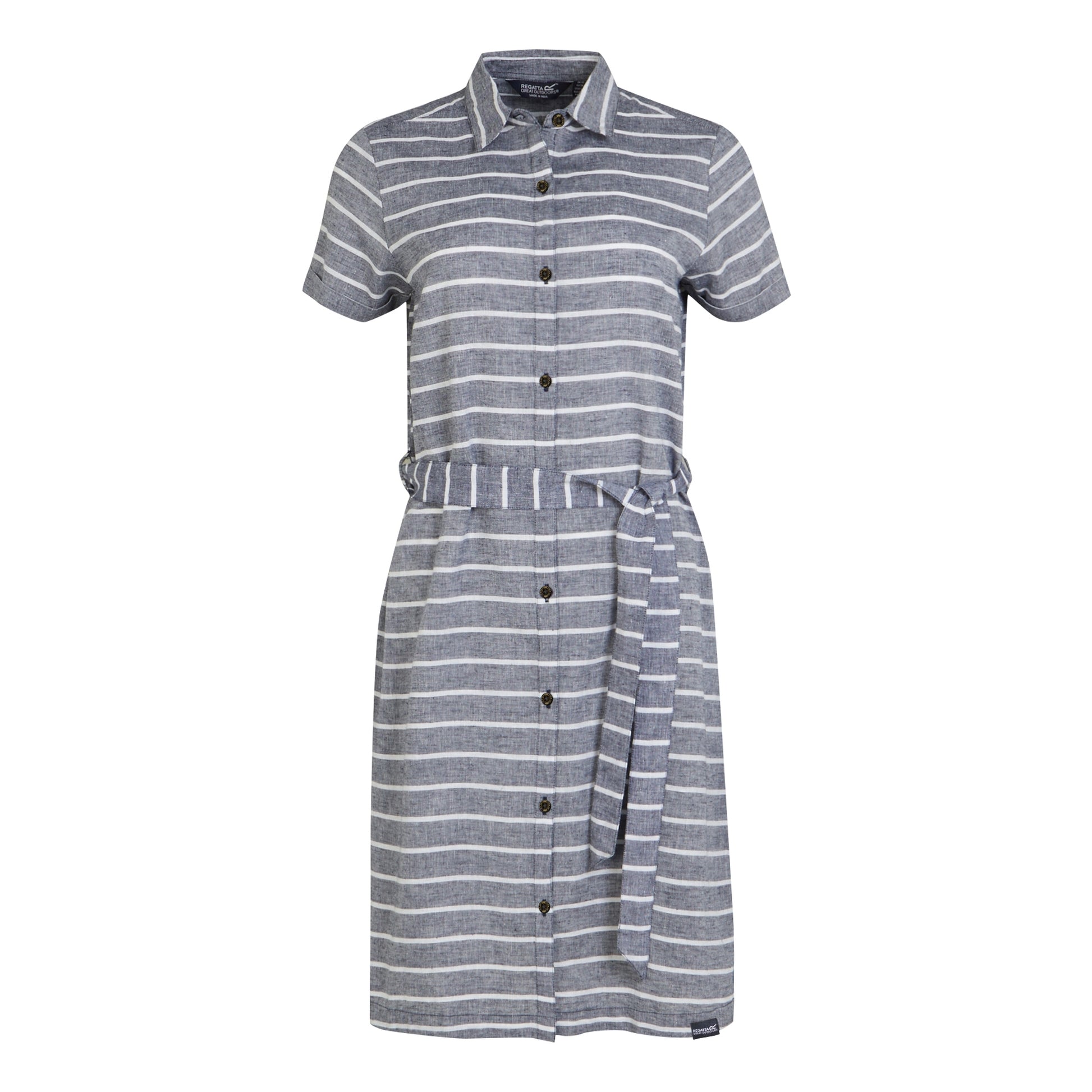 Navy-White - Front - Regatta Womens-Ladies Rema Striped Shirt Dress