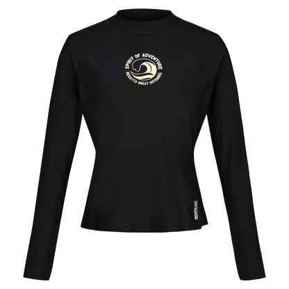 Black - Front - Regatta Womens-Ladies Text Long-Sleeved Rash Top
