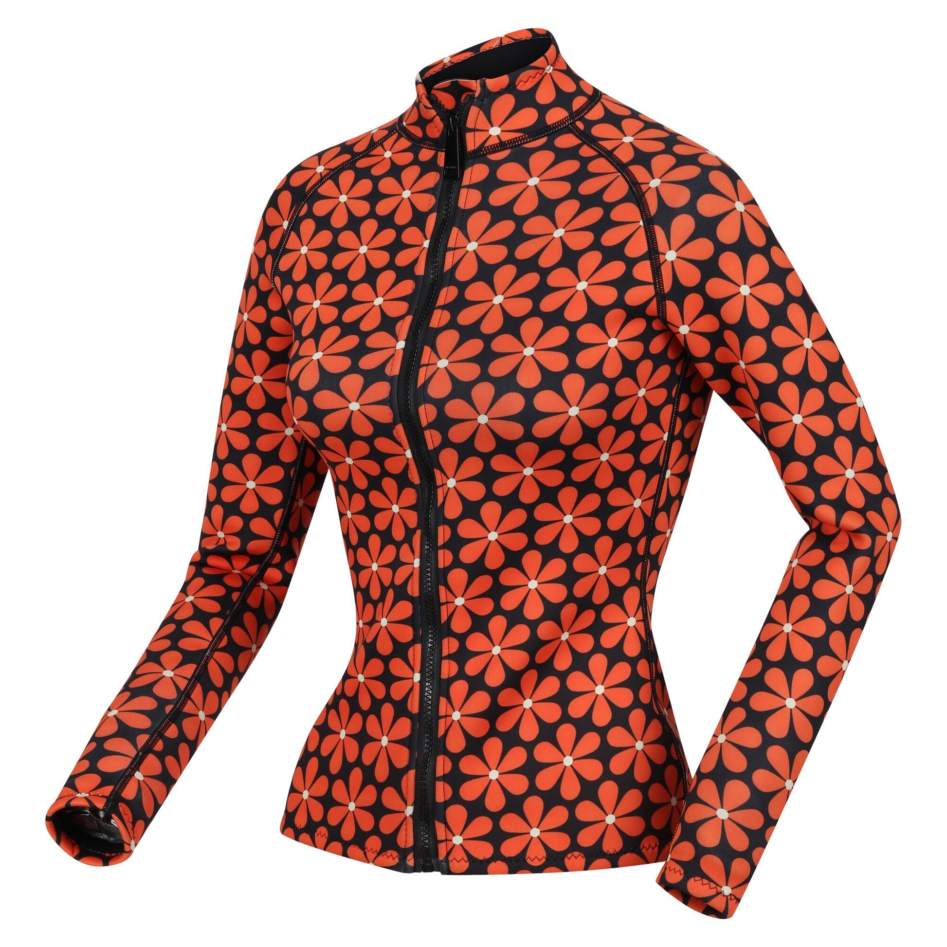 Navy-Orange - Side - Regatta Womens-Ladies Orla Kiely Floral Scuba Swim Top