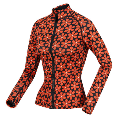 Navy-Orange - Side - Regatta Womens-Ladies Orla Kiely Floral Scuba Swim Top