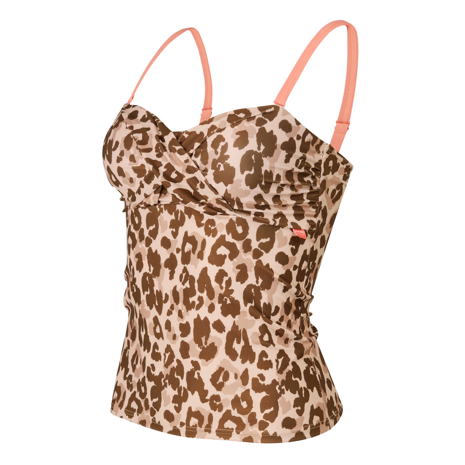 Brown-Beige - Side - Regatta Womens-Ladies Aceana III Leopard Print Tankini Top