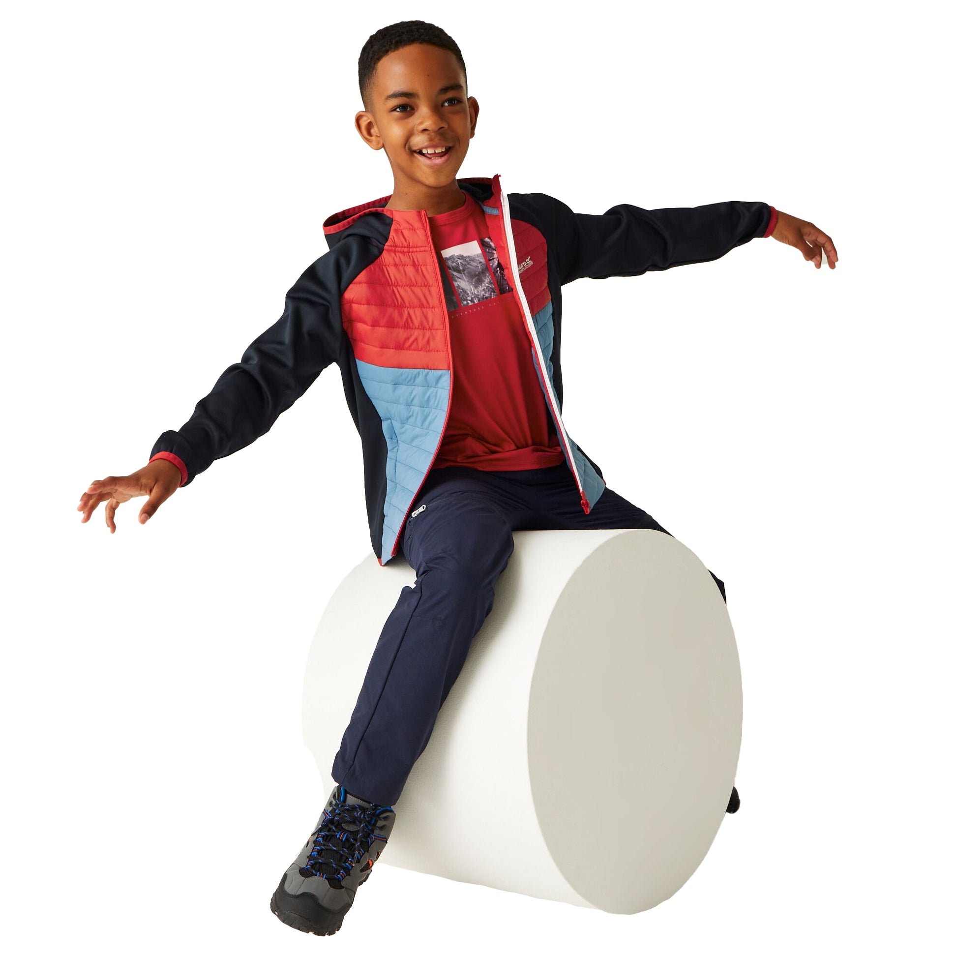 Navy-Danger Red-Coronet Blue - Close up - Regatta Childrens-Kids Kielder VIII Hybrid Jacket