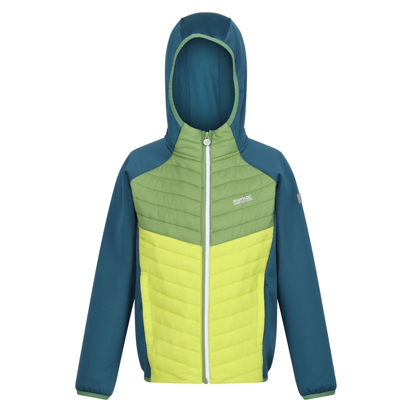 Moroccan Blue-Piquant Green-Citron Lime - Front - Regatta Childrens-Kids Kielder VIII Hybrid Jacket