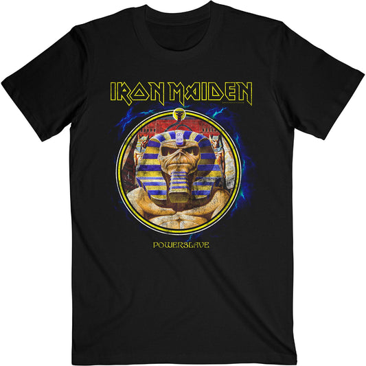 Black - Front - Iron Maiden Unisex Adult Powerslave Mummy Circle T-Shirt