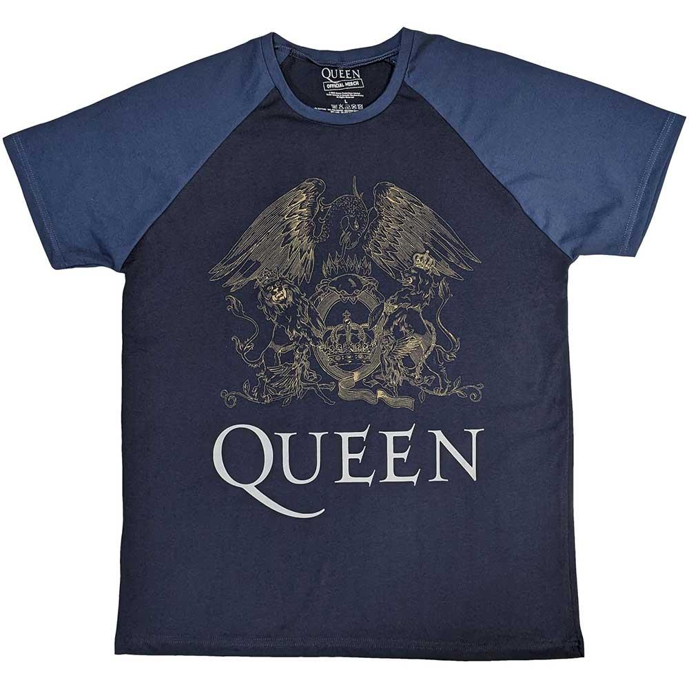 Navy Blue-Denim Blue - Front - Queen Unisex Adult Crest Raglan T-Shirt