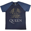Navy Blue-Denim Blue - Front - Queen Unisex Adult Crest Raglan T-Shirt