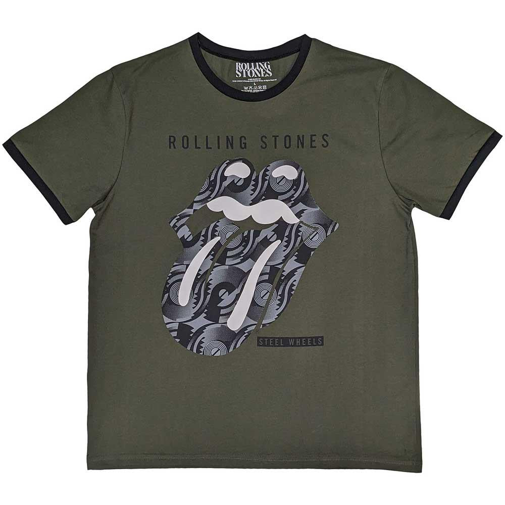 Khaki Green-Black-White - Front - The Rolling Stones Unisex Adult Tongue T-Shirt