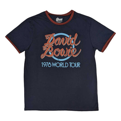 Navy Blue - Front - David Bowie Unisex Adult 1978 World Tour Ringer Cotton T-Shirt
