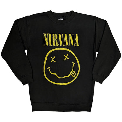 Black - Front - Nirvana Unisex Adult Happy Face Sweatshirt