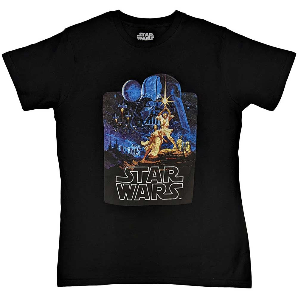 Black - Front - Star Wars: A New Hope Unisex Adult Poster Cotton T-Shirt