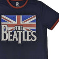 Navy Blue - Back - The Beatles Unisex Adult Logo & Vintage Flag Cotton Ringer T-Shirt
