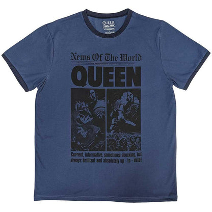 Denim Blue - Front - Queen Unisex Adult News  Of The World 40th Front Page Ringer T-Shirt