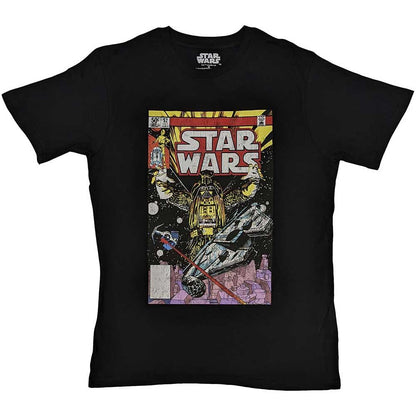 Black - Front - Star Wars Unisex Adult Darth Vader Comic T-Shirt