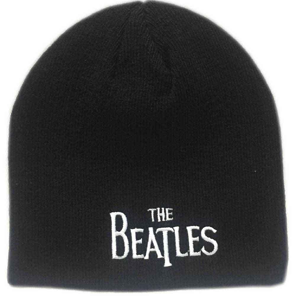 Black - Front - The Beatles Unisex Adult Drop T Logo Beanie
