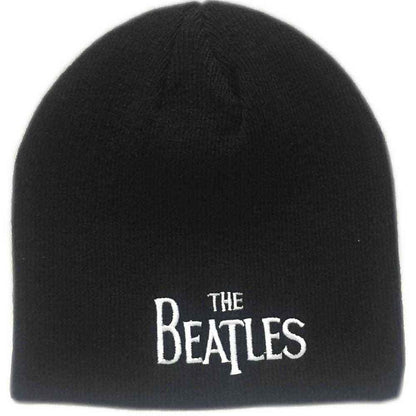 Black - Front - The Beatles Unisex Adult Drop T Logo Beanie