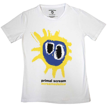 White - Front - Primal Scream Womens-Ladies Screamadelica T-Shirt