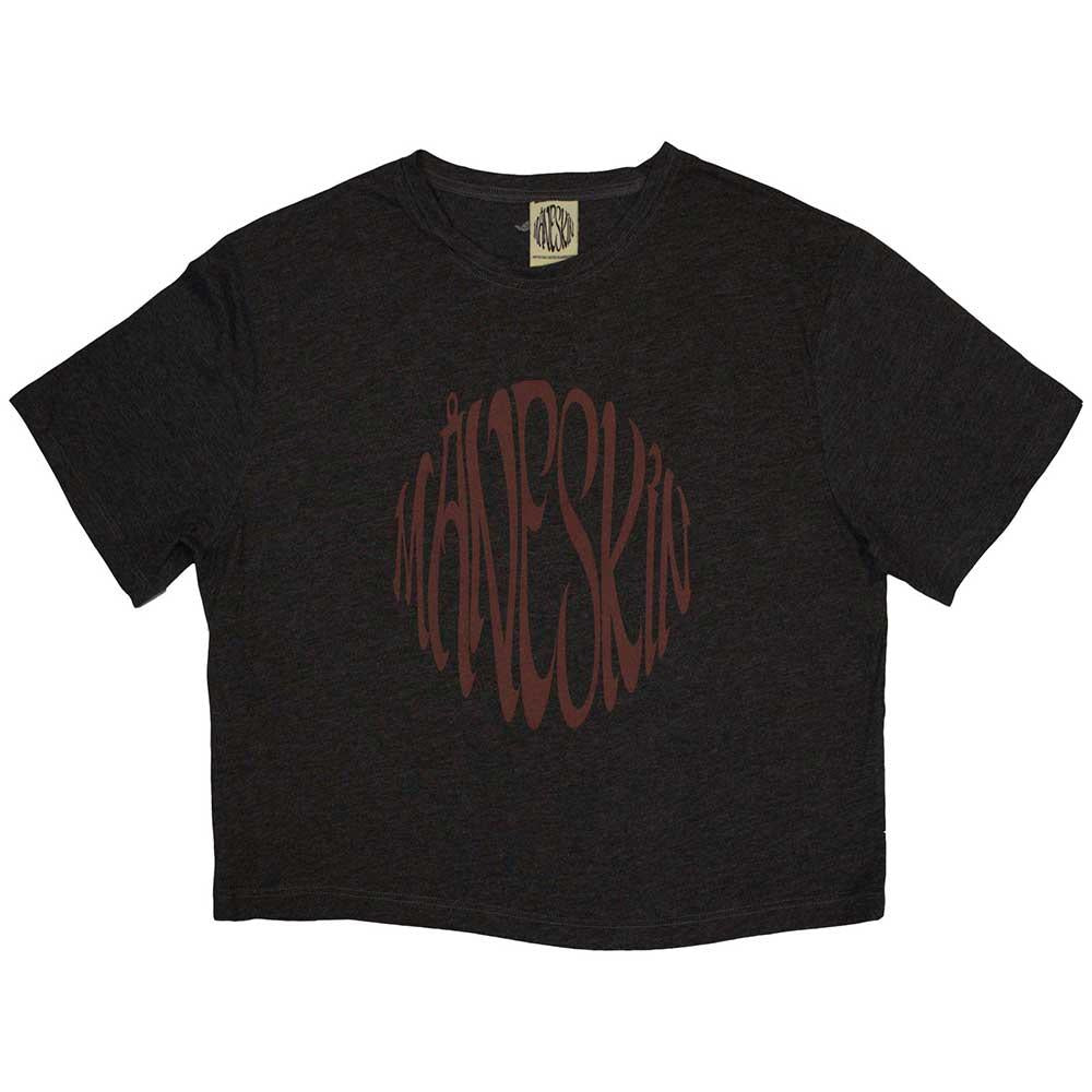Black - Front - Maneskin Womens-Ladies Ex-Tour Warped Logo Crop Top