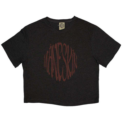 Black - Front - Maneskin Womens-Ladies Ex-Tour Warped Logo Crop Top