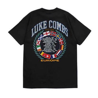 Black - Back - Luke Combs Unisex Adult Tour ´23 Flags T-Shirt
