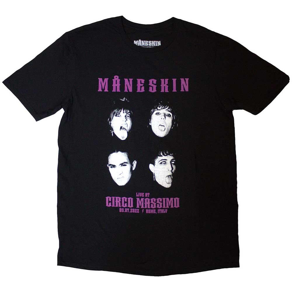 Black - Front - Maneskin Unisex Adult Live At Circo Massimo 2022 Faces T-Shirt