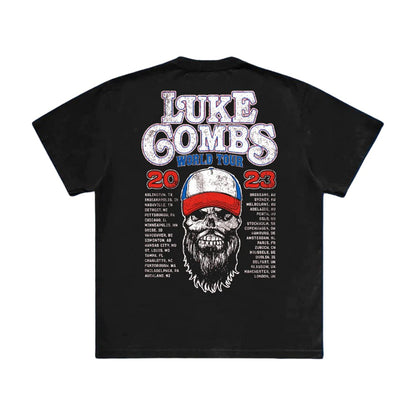 Black - Back - Luke Combs Unisex Adult Tour ´23 Skull Back Print T-Shirt