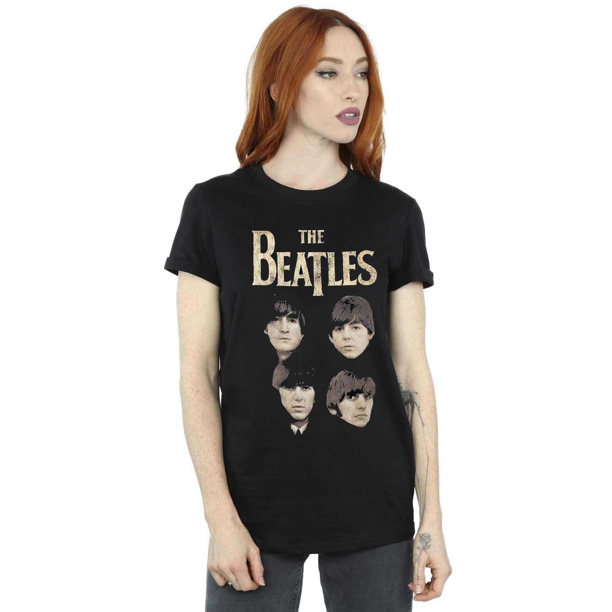 Black - Side - The Beatles Unisex Adult Four Heads T-Shirt