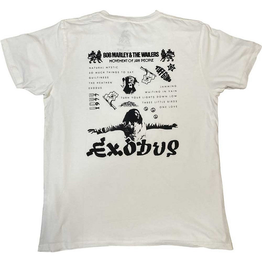 White - Back - Bob Marley & The Wailers Unisex Adult Exodus Track List Organic Hi-Build T-Shirt
