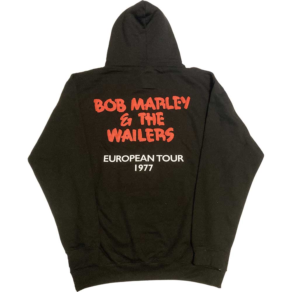 Black - Back - Bob Marley & The Wailers Unisex Adult Exodus European Tour 77 Hoodie