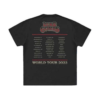 Charcoal Grey - Back - Luke Combs Unisex Adult Tour ´23 Guitar Photo T-Shirt