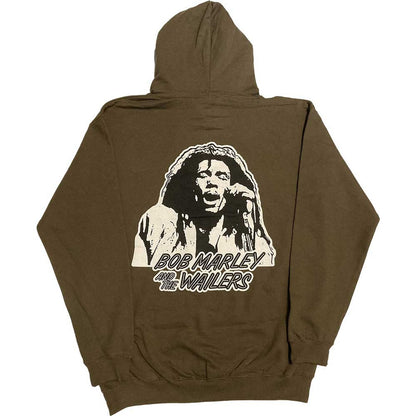 Green - Back - Bob Marley Unisex Adult One Love Wailers Mic Photo Embroidered Hoodie