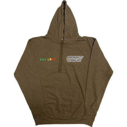 Green - Front - Bob Marley Unisex Adult One Love Wailers Mic Photo Embroidered Hoodie